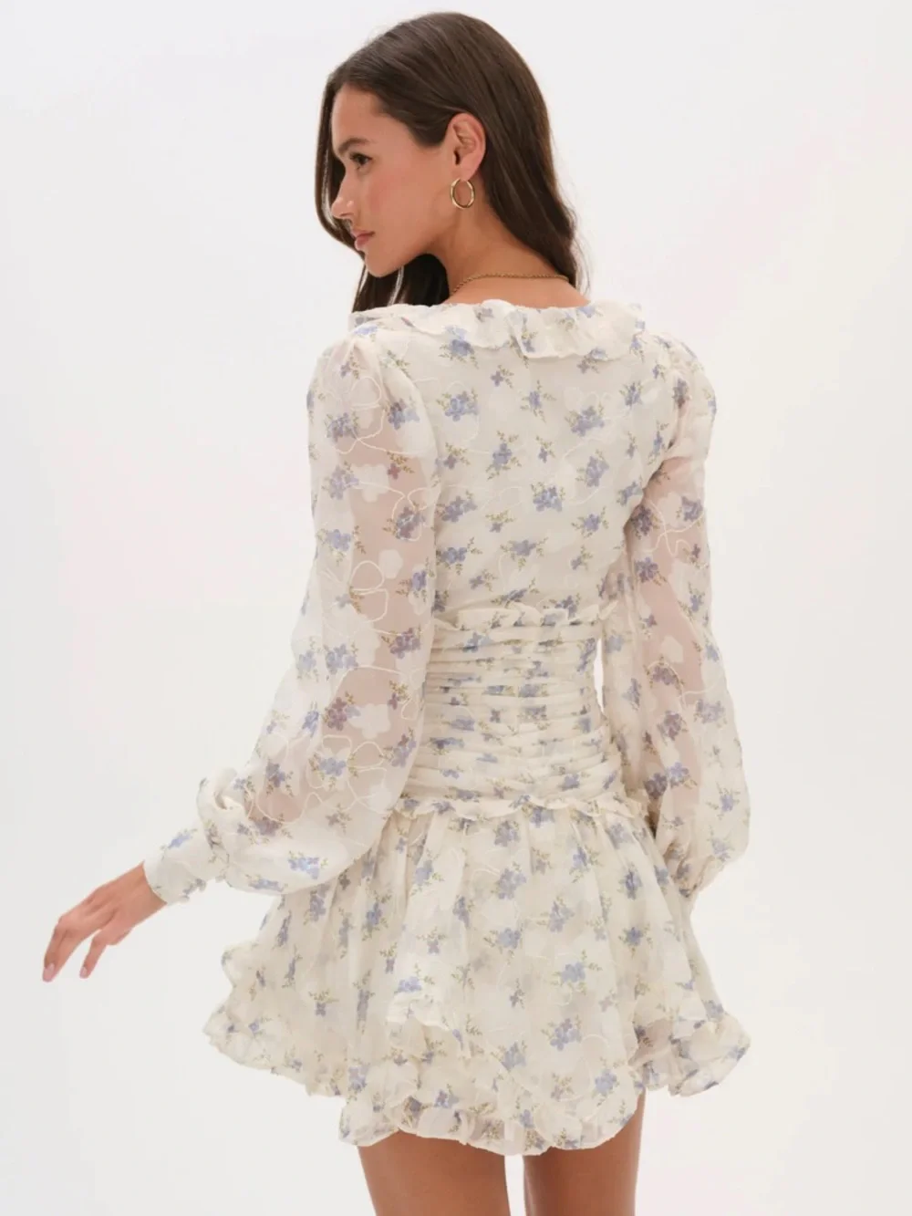 For Love & Lemons Cream Dress with Blue Floral Print - Picture 4 of 5